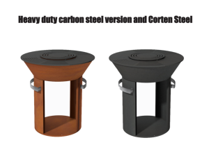 Nouvelle innovation : Brasero rond en acier Corten pour cuisson au feu de bois avec rangement pour bûches - Product Image 5
