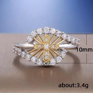 Anello bicolore in stile palazzo, con pietra intarsiata brillante, ornamento vintage elegante per le dita delle donne - Product Image 5