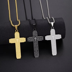 Collier Pendentif Croix Chrétienne en Acier Inoxydable pour Homme, Motif Crucifix de Jésus et Prière du <span class=keywords><strong>Seigneur</strong></span>, Bijou Religieux Tendance - Product Image 1