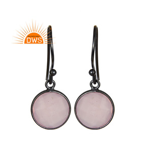 ต่างหูเงินชุบโรเดียมสีดำต่างหูห้อยอัญมณีโรสคาลซิโดนีเครื่องประดับผู้ผลิตคอลเลกชันที่สวยงาม - Product Image 1