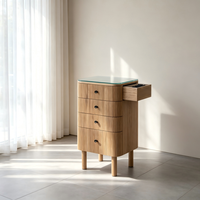 Nouvelle conception de chariot de travail pour coiffeur avec plateau en verre et structure en bois, avec trou pour sèche-cheveux, pour salon de beauté