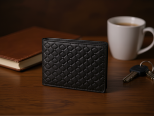 Portafoglio da uomo in vera pelle Jd, chiusura pieghevole da 7 pollici, stile minimalista, applicazione regalo, fodera in PU con motivo a pois in rilievo - Product Image 2