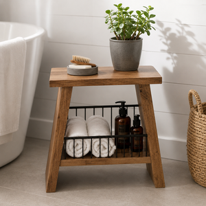 Mesa Consola de Madera Maciza Rústica con Estante de Almacenamiento, Mesa Auxiliar de Madera Estilo Escandinavo Hecha en Indonesia - Product Image 3