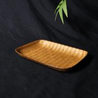 Groothandel 100% natuurlijke handgeweven bamboe dienblad met aangepast logo, decoratief serveerplateau, vierkant, ondiep fruitplateau, badkamertafelgerei
