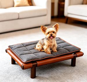 Luxury Orthopedic <b>Raised</b> Pet <b>Bed</b> Solid Wood <b>Frame</b> Waterproof Leather Dog Cat <b>Bed</b> Washable OEM Custom Logo Wholesale - Product Image 1