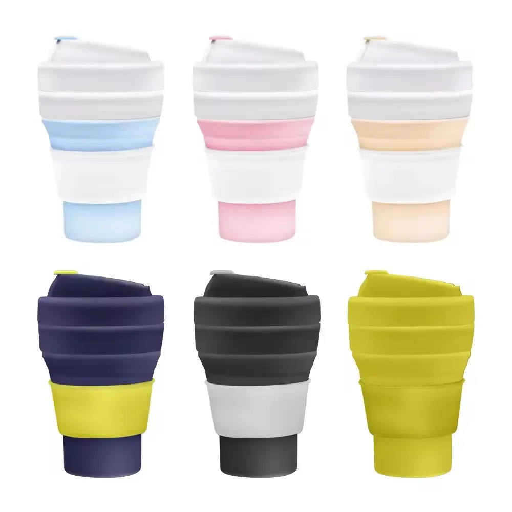 Botella de agua plegable portátil para exteriores, taza plegable de viaje, taza plegable de silicona, taza de café plegable de silicona para senderismo