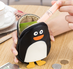 Porte-monnaie féminin mignon en forme de dessin animé, petit portefeuille, fermeture éclair, mini sac de rangement pour la monnaie, pour femmes, en cuir véritable, porte-monnaie pingouin - Product Image 5