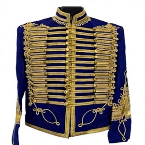 Veste d'extérieur formelle pour homme, bleue, col montant, style hussard, avec broderie dorée, double boutonnage - Product Image 1