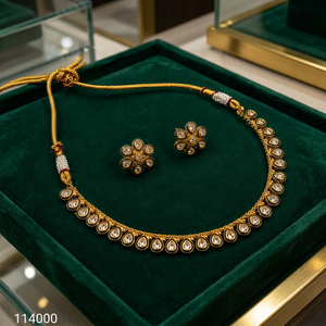Indian Traditional Kundan Meenakari Copper Base Necklace <b>Set</b> Gold Plated Green Enamel Teardrop Choker with Floral Stud Earrings - Product Image 2