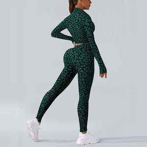 Set sportivo a manica lunga senza cuciture stampa <span class=keywords><strong>leopardata</strong></span> per <span class=keywords><strong>donna</strong></span> <span class=keywords><strong>giacca</strong></span> e Leggings due pezzi per Fitness e Yoga - Product Image 5