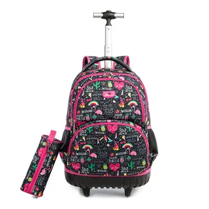 High quality wholesale love large capacity multifunctional schoolbag fashion set removable trolley schoolbag schoolbag