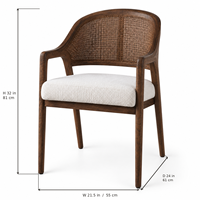 Chaise de salle à manger en bois massif noyer foncé avec dossier en rotin tressé à la main, fauteuil moderne rembourré en ivoire pour salle à manger