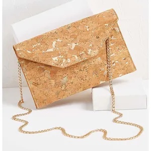 Экологичный клатч из пробковой натуральной кожи, пробковый клатч-конверт, кошелек, дамская сумочка на цепочке для женщин