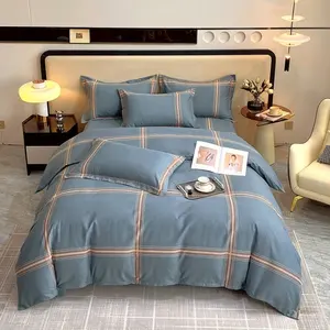 निर्माता धारीदार ब्रश सूती बिस्तर सेट आधुनिक सादा ग्रे ज्यामितीय डुवेट कवर सेट क्वीन किंग 4-इन-1