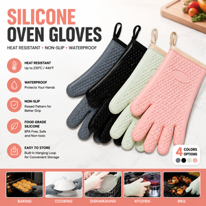 Gants de cuisine et de barbecue en silicone de qualité alimentaire et coton, style imprimé, résistants à la chaleur, pour four et grill, protège-plat - Product Image 1