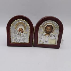 Icono Ortodoxo de MDF en Forma de Puerta, Díptico de la Virgen María y Jesús, Adorno Religioso de Escritorio en Aleación de Aluminio Dorado con Relieve, Regalo Decorativo - Product Image 2