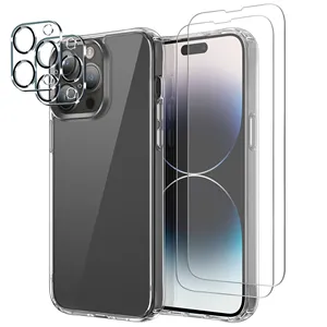 5 trong 1 Defender cho iPhone 16 14 Pro Max trường hợp 2 gói Tempered Glass bảo vệ màn hình ống kính bảo vệ cho iPhone 15 trường hợp