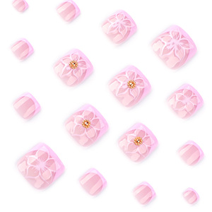 Faux ongles d'orteils 3D à pression, courts, carrés, rose nude avec accents de <span class=keywords><strong>strass</strong></span>, amovibles, pour l'été - Product Image 4