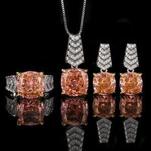 Fashion Eco-friendly Copper Sparkling Statement 12*12/10*10mm Iced Out Cubic Zirconia Necklaces <b>Earrings</b> Ring Jewelry Sets - Product Image 3