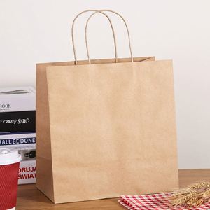 Sacs à emporter pour restaurant, sacs en papier kraft avec poignées, tailles et logos personnalisés possibles. - Product Image 2