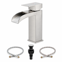 Robinet de lavabo en acier inoxydable 304, vente en gros d'usine, mitigeur cascade à poignée unique, finition nickel brossé, avec bonde escamotable