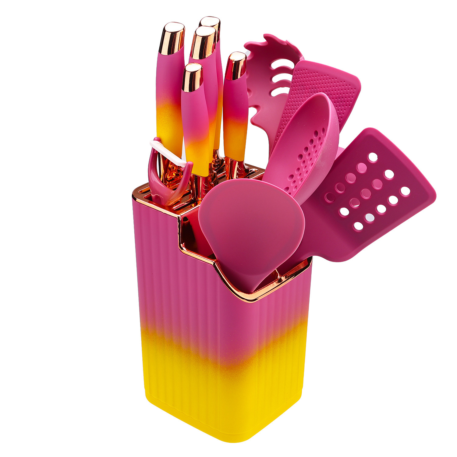 Pink yellow kitchenware set of 13