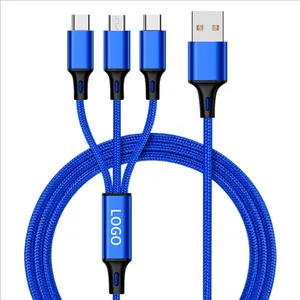 Câble de charge Offre Spéciale 3 en 1 Type C vers USB 3 en 1 3A 5A Câble de données USB en nylon Charge super rapide avec logo personnalisé
