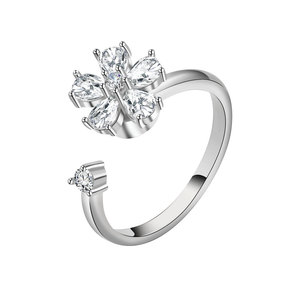 Dainty Rotating Flower <b>Adjustable</b> <b>Rings</b> Claw Setting Pear Cut Cubic Zirconia Copper Gold Plated Anti Stress Tension Jewelry - Product Image 5