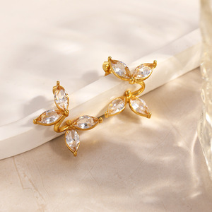 ต่างหูรูปปีกผีเสื้อ ชุบทอง 18k ประดับเพชรซิร์คอน ดีไซน์รูปทรงเรขาคณิต รูปสัตว์ เครื่องประดับแฟชั่น - Product Image 4