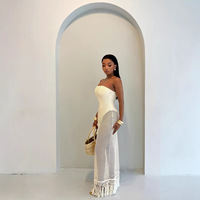 XH1397 - Robe en tricot ajouré de style plage, couleur unie, pour femmes