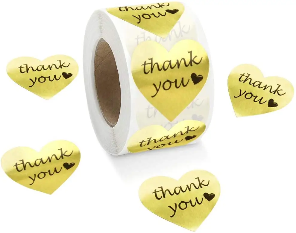 Benutzer definierte gedruckte wasserdichte klare matte Hochzeits bevorzugung danke Logo Kleber Aufkleber Goldfolie Aufkleber Druck prägung