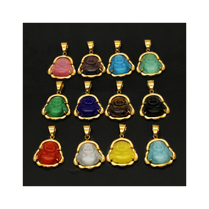 Collar con Colgante de Buda de Piedra Ojo de Gato, Acero Inoxidable 18GP, Amuleto Budista <span class=keywords><strong>Tibetano</strong></span>, Collar de Jade con Buda Maitreya - Product Image 1