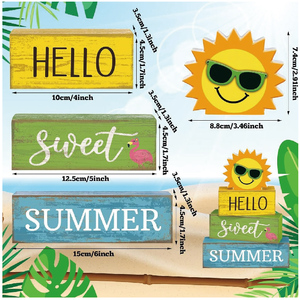 Décoration <span class=keywords><strong>de</strong></span> table d'été style ferme, Décoration <span class=keywords><strong>de</strong></span> plateau <span class=keywords><strong>à</strong></span> plusieurs niveaux 'Bonjour l'été', Blocs décoratifs en bois rustique pour la maison et la <span class=keywords><strong>cuisine</strong></span> - Product Image 3