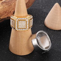 Bague en acier inoxydable 316L plaqué or véritable, géométrique octogonale, en titane, avec diamants, pour homme, bijou tendance, cadeau