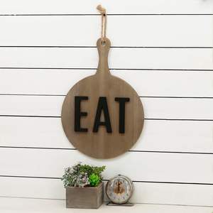 Panneau mural rond en bois Parisloft « Eat » 12,75 po, décoration de cuisine style ferme, design texte marron et noir - Product Image 4