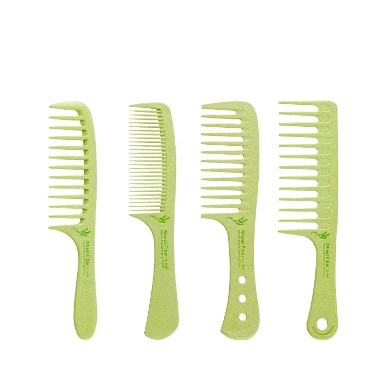 Custom Logo Home Use Salon Combs Biodegradable Natural Wheat Straw Wide Tooth Hair Comb