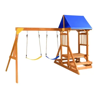 Equipo de patio de jardín de madera, columpio usado barato, juegos de Juegos pequeños para niños al aire libre con tobogán y columpio de madera para la venta