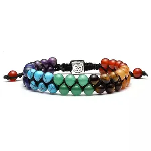 2023 Hot Seller Mens Black Lava Rock Natural Stone 7 Colours Chakra Gemstone Yoga Essential Oil Bracelet for Unisex