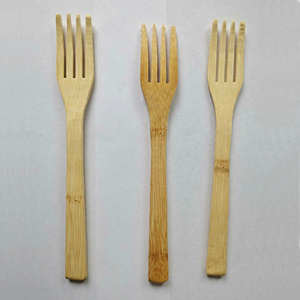 Fourchette à quatre branches en bambou 19*2.7, ustensile à dessert, lavage à la main uniquement, ensemble de vaisselle de couleur unie pour fruits, gâteaux et pâtisseries - Product Image 3