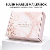 Kotak Pengiriman Bergelombang Marmer Pink Blush Premium E Flute dengan Cetakan Bunga Foil Rose Gold Ukuran Kustom untuk Kosmetik