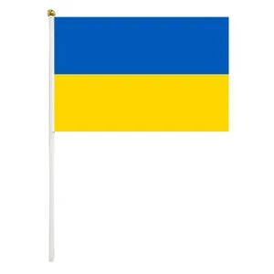 Factory direct sells digital double side print Ukraine Country hand held flags