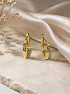 Orecchini a Cerchio Geometrici Placcati Oro in Lega con Cristalli e Strass, Gioielli Unisex alla Moda - Product Image 3