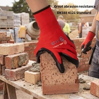 Gants de travail robustes anti-abrasion SNELL EN388 4121 avec paume en nitrile, doublure en polyester rouge, gants de sécurité durables pour le travail en entrepôt