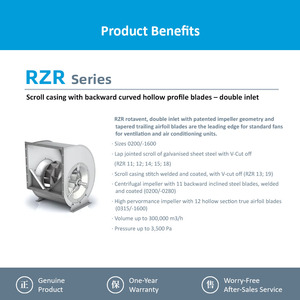 Ventilateur centrifuge à double entrée entraîné par courroie Nicotra série RZR 230/400V, pales profilées incurvées vers l'arrière, profil creux, roulement à billes, OEM/ODM - Product Image 3