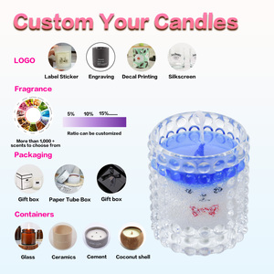 Vidéo romantique créative Design en forme de relief à rayures Bocal en verre haut de gamme avec couvercle en verre Bougie parfumée à la cire de soja de luxe - Product Image 2