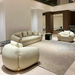Sofá Italiano Minimalista <span class=keywords><strong>Bocado</strong></span> Lobo para el Hogar, Sofá Triple de Cuero Genuino para Sala de Estar, Sillón Metálico para Villa - Product Image 2