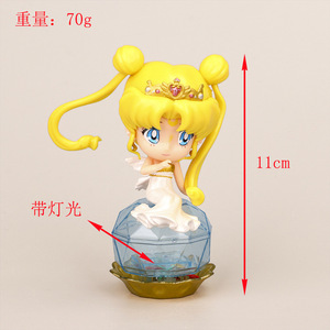 Figurine mignonne de <span class=keywords><strong>Sailor</strong></span> <span class=keywords><strong>Moon</strong></span> Usagi Tsukino, style Q, jaune, double queue de cheval, couronne, robe blanche, petites ailes, base lumineuse, cadeau de bureau - Product Image 4