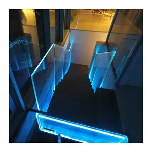 316 Edelstahl Rahmenloses Aluminium U-Kanal Glas geländer Balkon Balustrade Zaun Geländer Mit LED-Licht