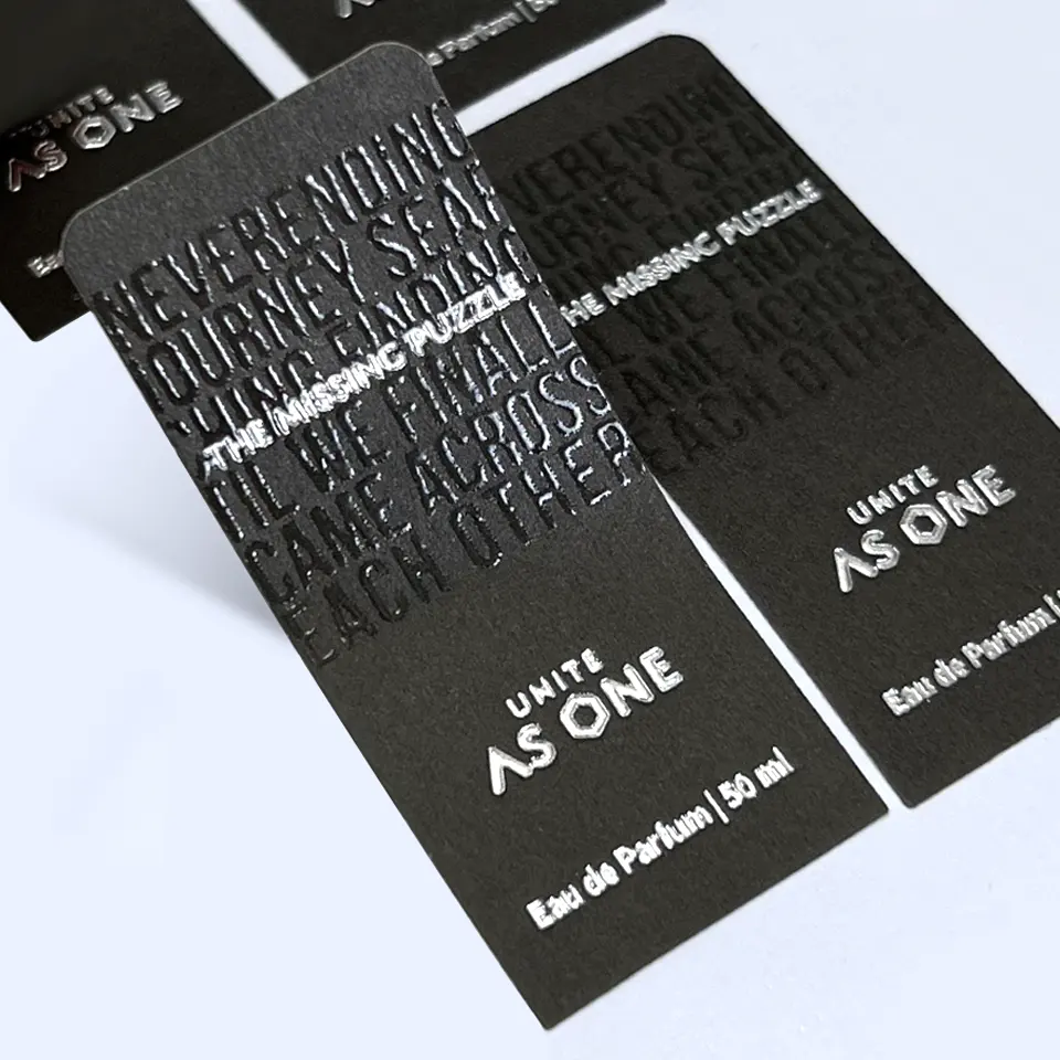 Modello Logo 3D personalizzato nuovo Design stampa adesivo adesivo abbronzante in rilievo etichette per imballaggio bottiglia di profumo carta speciale