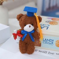 Mini porte-clés pendentif en peluche douce et moelleuse, motif ours en peluche, bonnet de diplômé avec nœud et gland